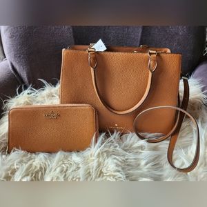 NWT Kate Spade Leila Triple Compartment Satchel Bag & Continental Wallet Brown